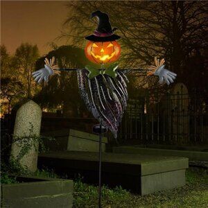 Halloween Yard Stake, 46.4" Solar Lighted Metal Pumpkin Head